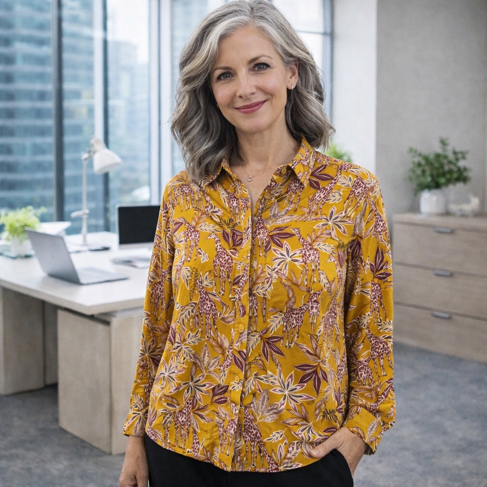 beachlunchlounge Mustard Yellow Floral Button-Down Shirt